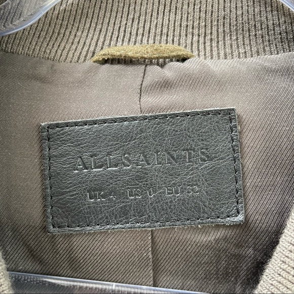 Allsaints Finch Bomber Shearling Jacket Green Sz 0 - Picture 5 of 8